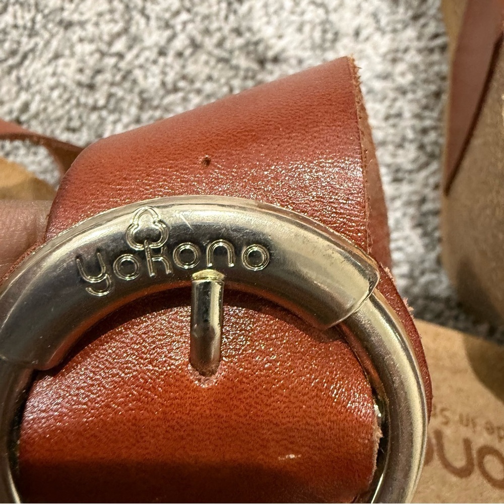 Yokono Made in Spain Toe Loop Wedge Sandals Brown Leather Cork Base Women’s US 8 - Picture 6 of 13